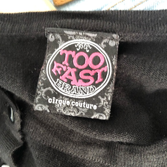 Too Fast Sugar Skull Pocket Cardigan Sweater Rockabilly Halloween Y2K - Picture 6 of 8